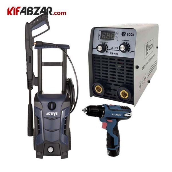 کارواش 140 بار اکتیو+دریل شارژی هیوندای+دستگاه جوشکاری ادون - Image 1