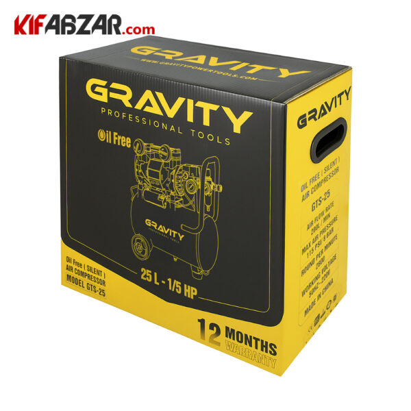 بسته بندی کمپرسور باد سایلنت 25 لیتری گراویتی مدل GTS-25
