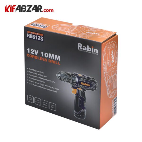 بسته بندی دریل پیچ گوشتی شارژی رابین مدل R8612S