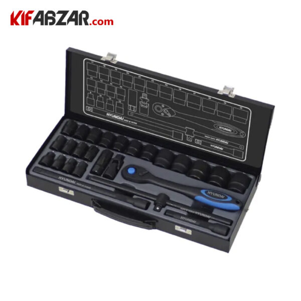 جعبه بکس 26 پارچه 1/2 درایو 6 پر هیوندای مدل HT-9126 جعبه بکس 26 پارچه 1/2 درایو 6 پر هیوندای مدل HT-9126